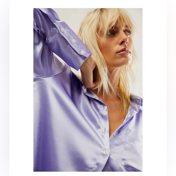 Free People Shooting for the Moon Button Down Shirt ✨ Heavenly Lavender Size M - Picture 7 of 13
